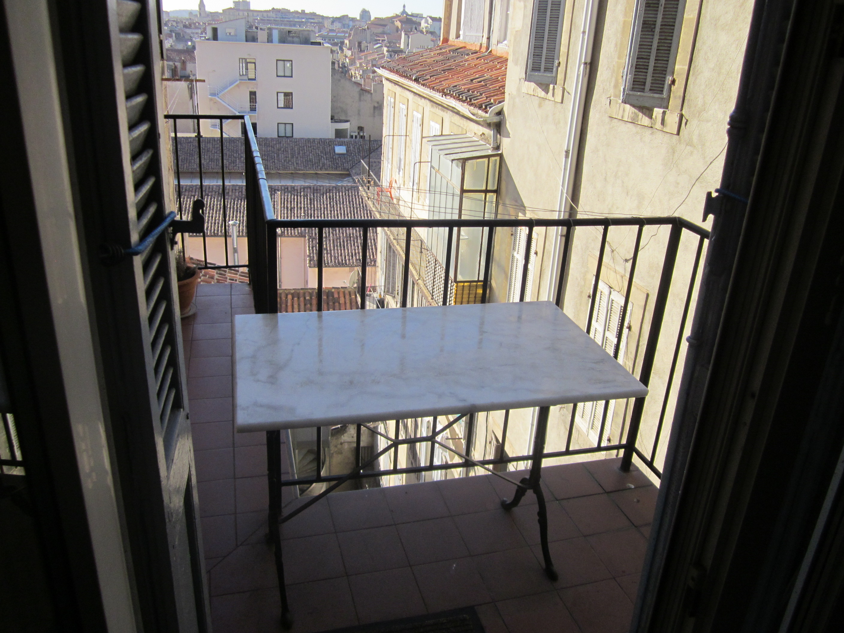 marble table on back balcony